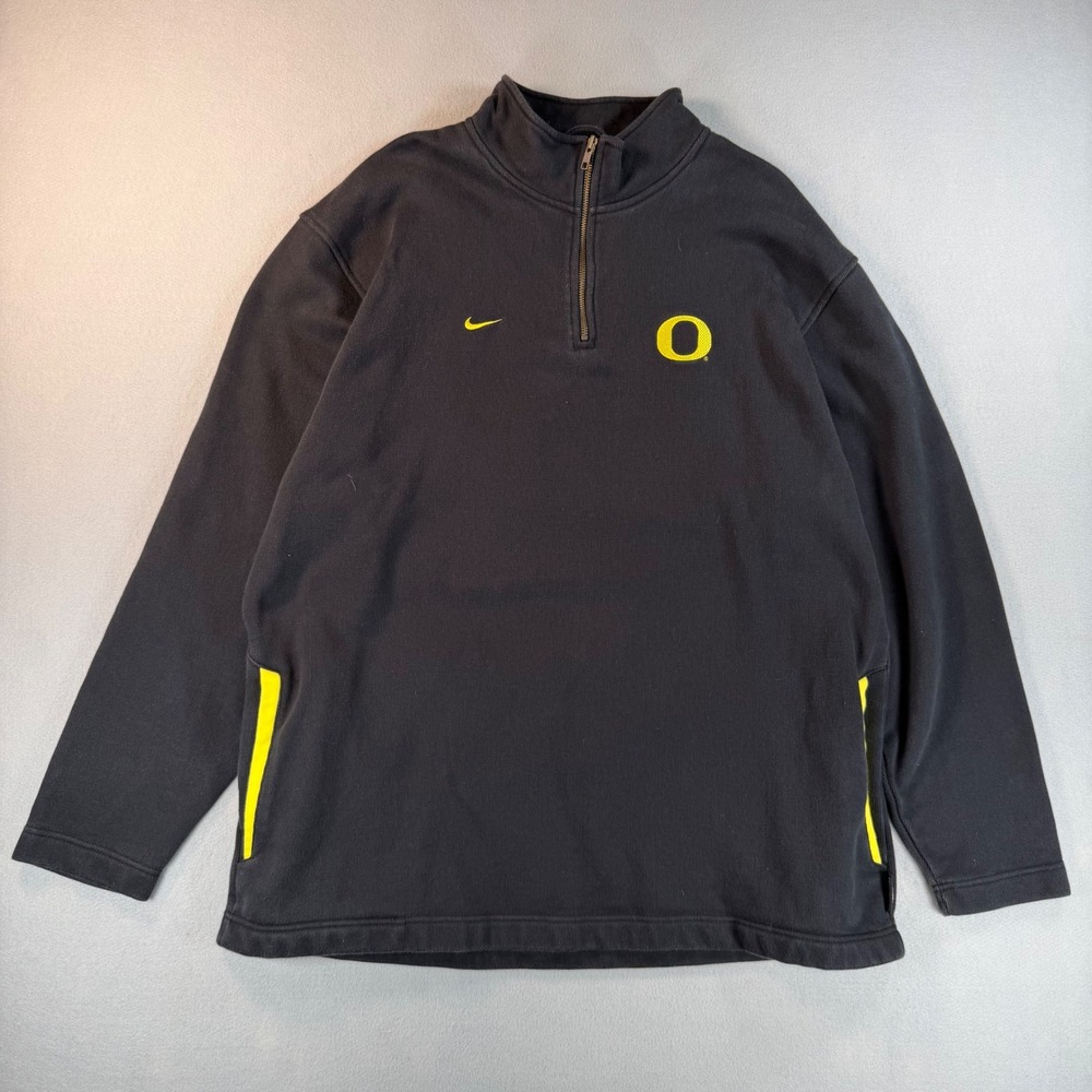 Nike Team Oregon Ducks Mens XXL 1/4 Zip Pullover Sweatshirt Black Yellow Ribbed
